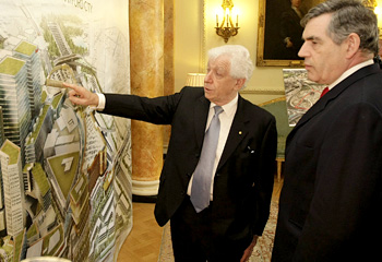 (left, Westfield Chief Frank Lowy talks shop with office boy, Gordon Brown) 